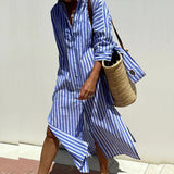 Gestreepte Blouse Maxi Jurk met Split