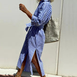 Gestreepte Blouse Maxi Jurk met Split