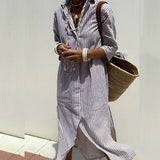 Gestreepte Blouse Maxi Jurk met Split