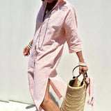 Gestreepte Blouse Maxi Jurk met Split